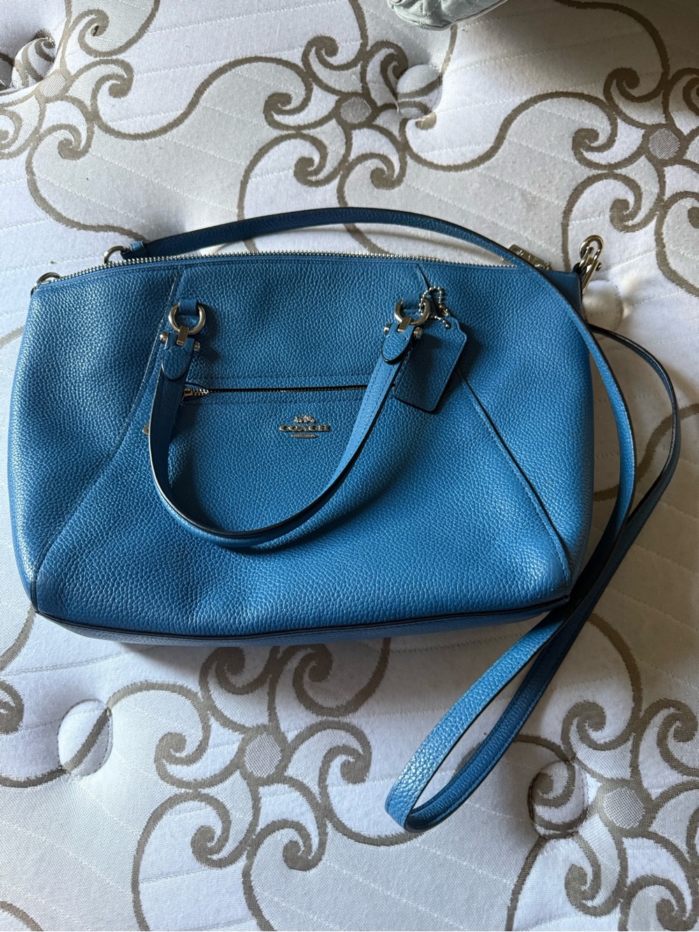Coach Teal-Blue Pebbled Leather Shoulder Satchel with Crossbody Strap - Picture 1 of 1